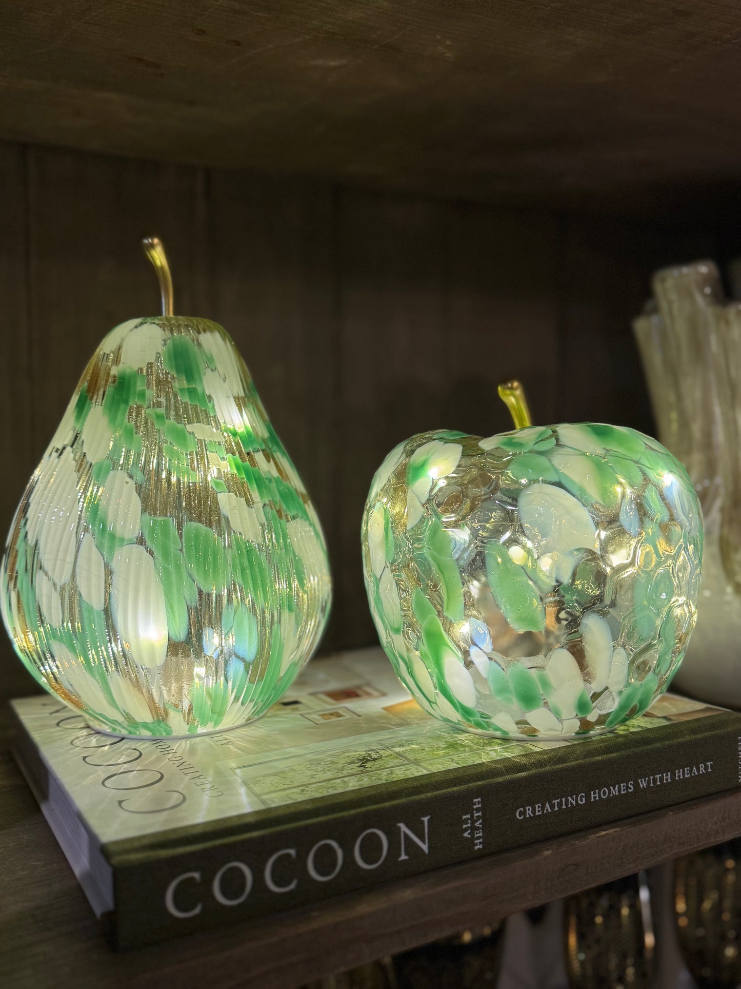LED Green Spotted Decorative Glass Apple