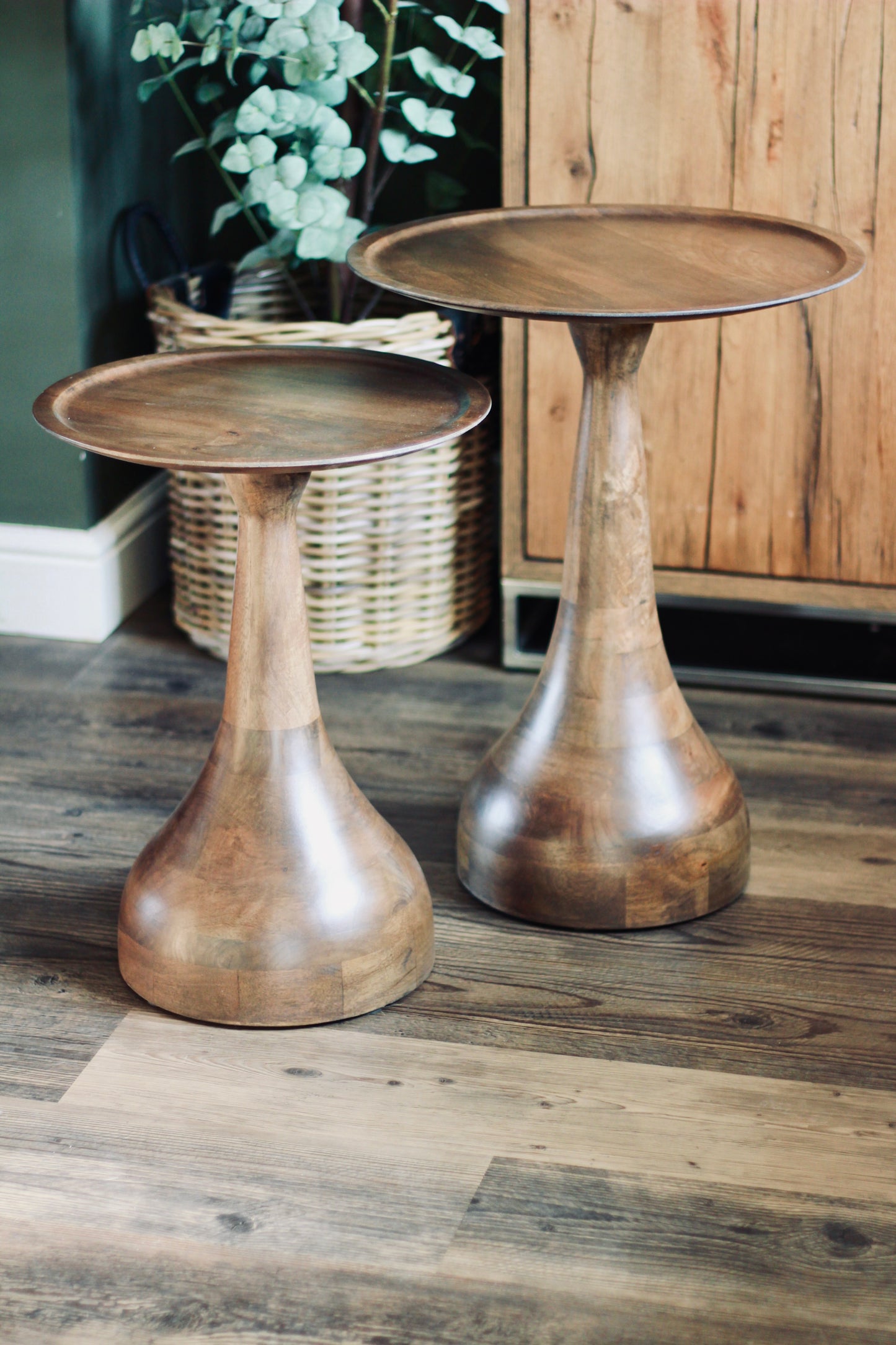 Large Mango Wood Pedestal Side Table