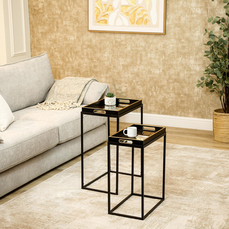 Mirrored Leaf Nest of Tray Tables (Set of 2)