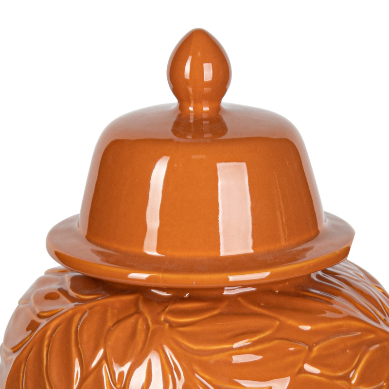 Orange Leaf-Patterned Ceramic Ginger Jar