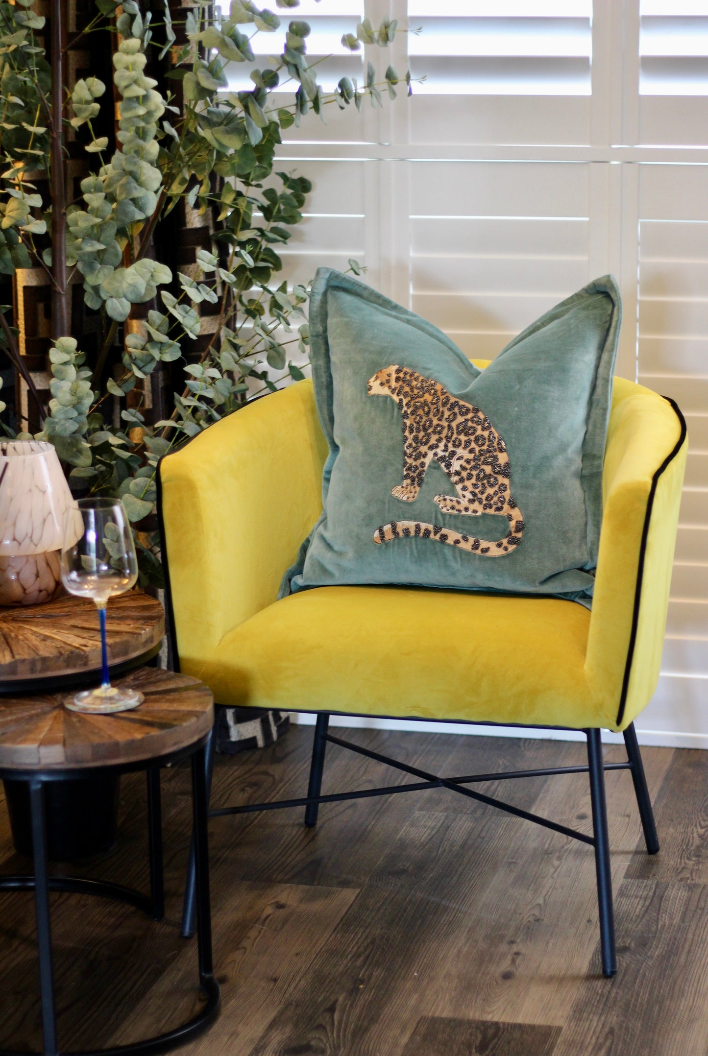 Luxe Leopard Embellished Cushion - Aqua