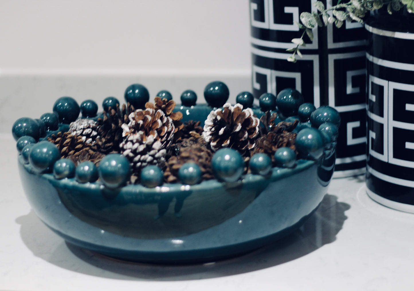 Teal Bowl With Bobbled Edge