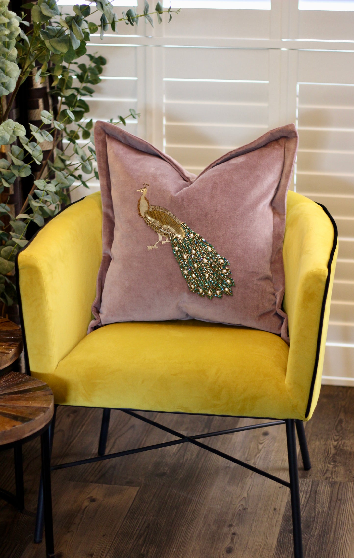 Luxe Peacock Embellished Cushion - Lavender