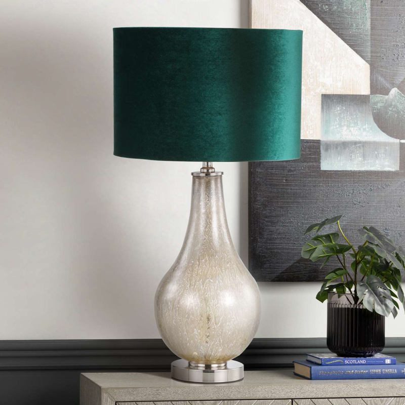 Pearly White Table Lamp Green Shade