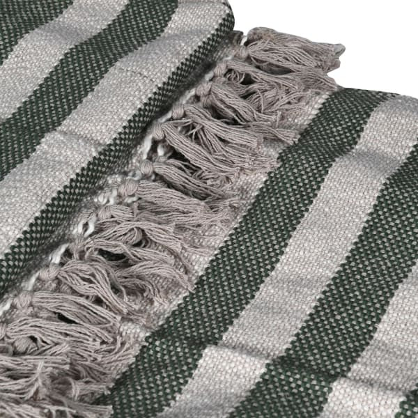 Moss Green Striped Throw With Tassels