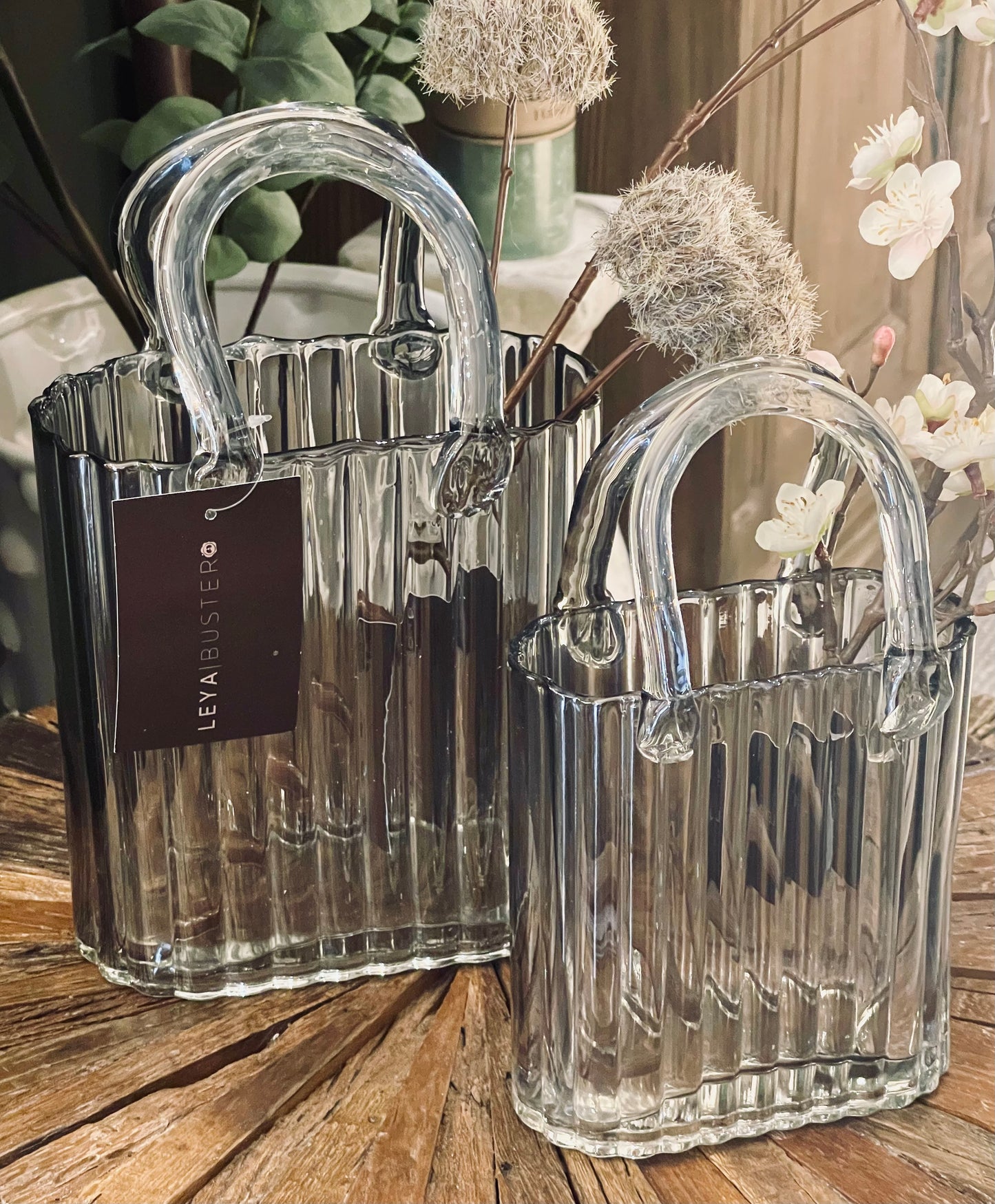 Glass Handbag Vase - Smoked Grey