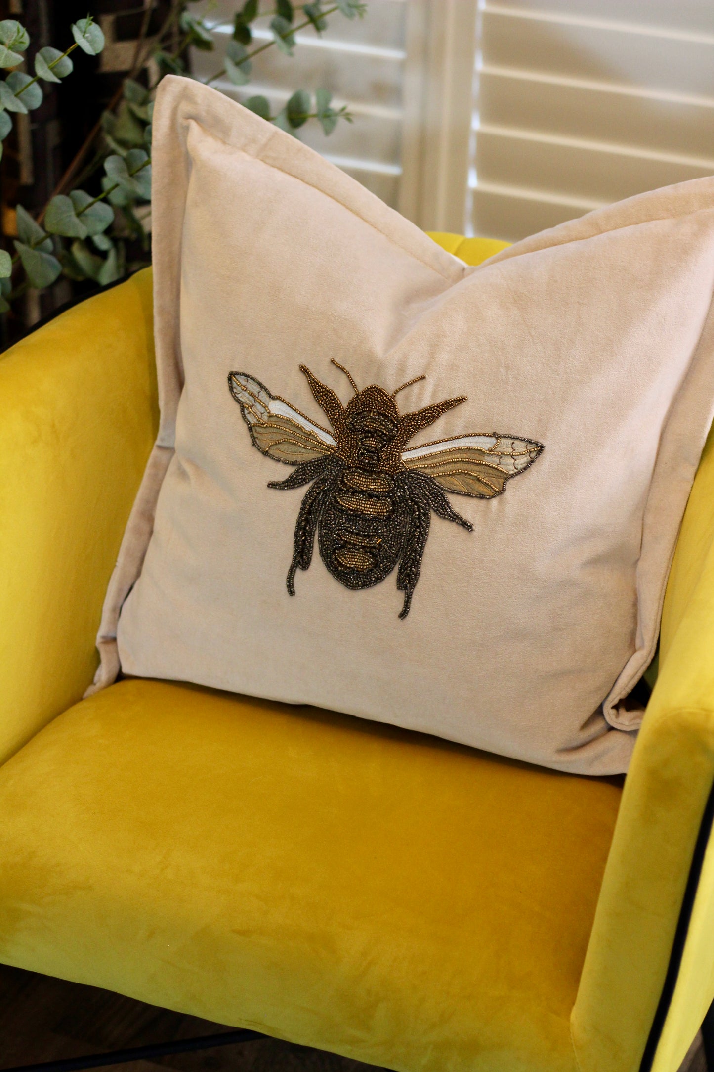 Luxe Bee Embellished Cushion - Quartz