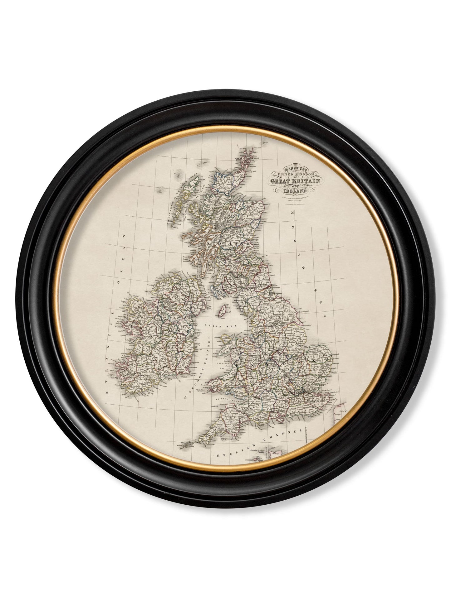 c.1838 Map of Great Britain – Round Frame detail – Leya Buster Interiors