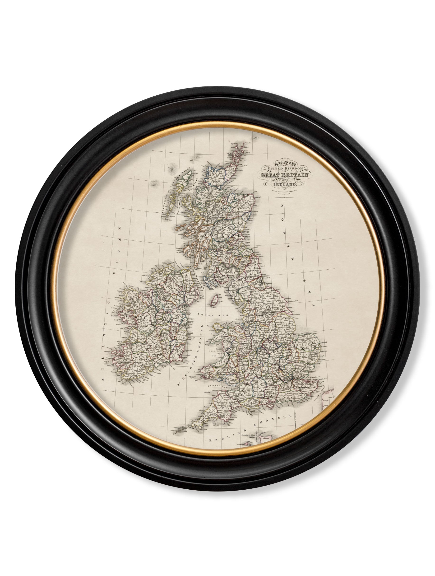c.1838 Map of Great Britain – Round Frame detail – Leya Buster Interiors