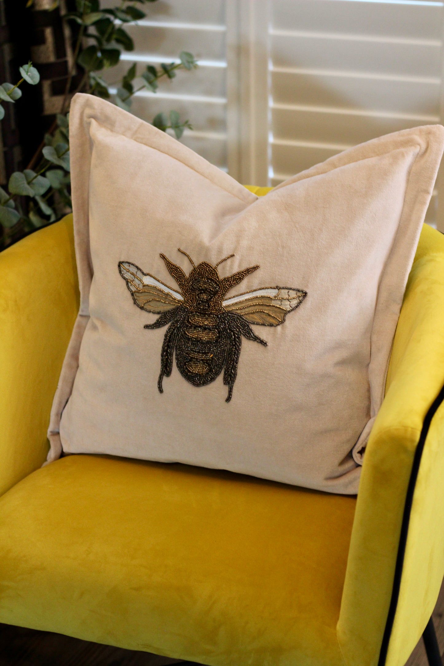 Luxe Bee Embellished Cushion - Quartz