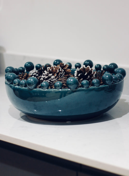 Teal Bowl With Bobbled Edge