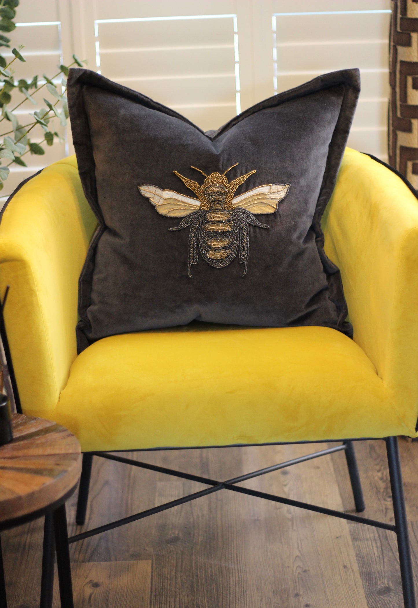 Luxe Bee Embellished Cushion - Black