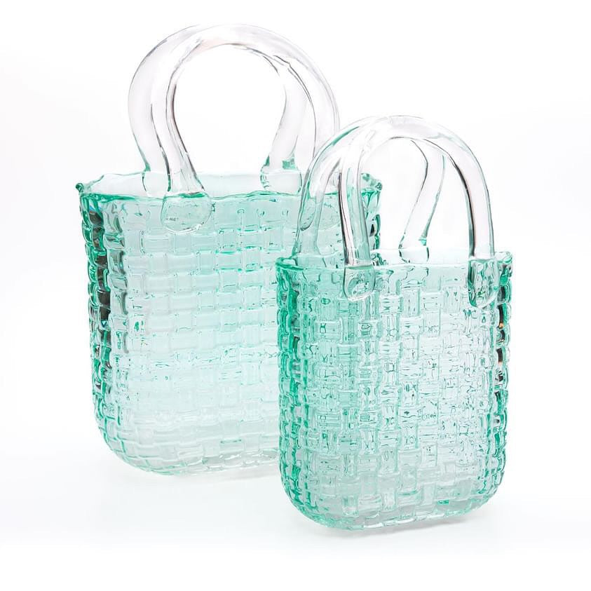 Glass Handbag Vase - Green