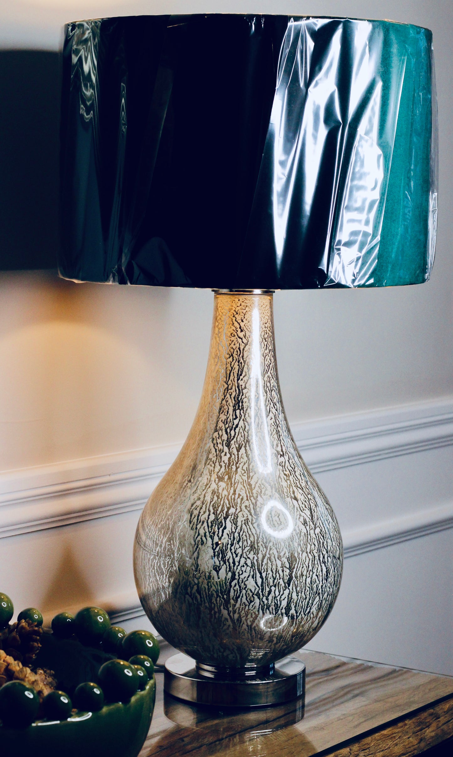 Pearly White Table Lamp Green Shade