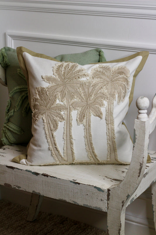 Neutral Embroidered Palm Tree Cushion