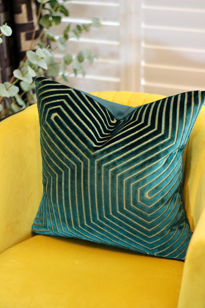 Shimmer Velvet Cushion – Emerald styled view – Leya Buster Interiors