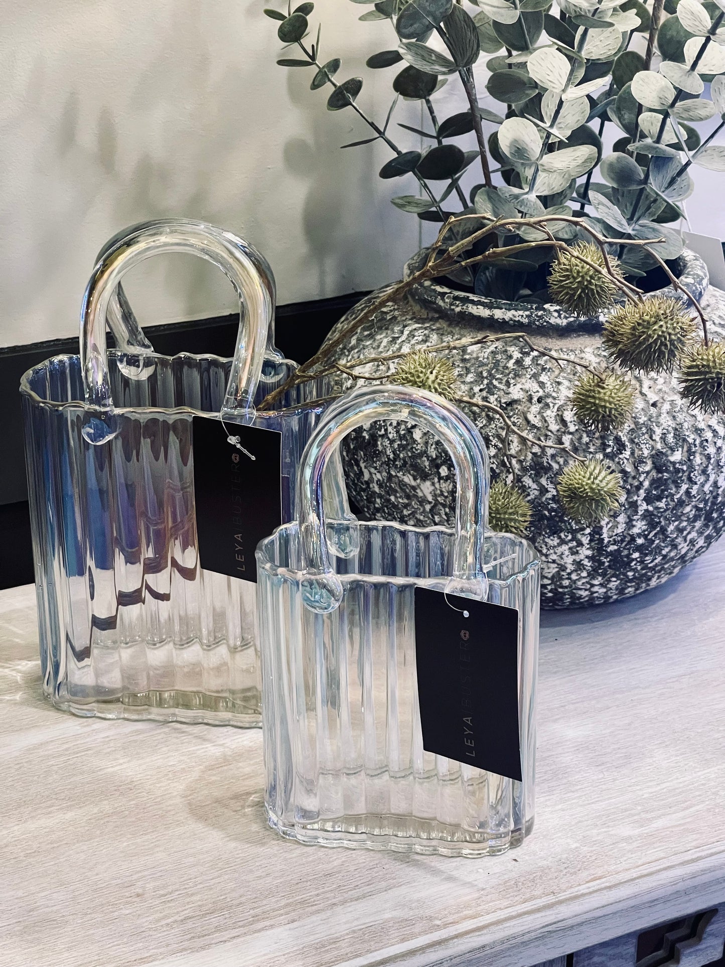 Glass Handbag Vase - Iridescent