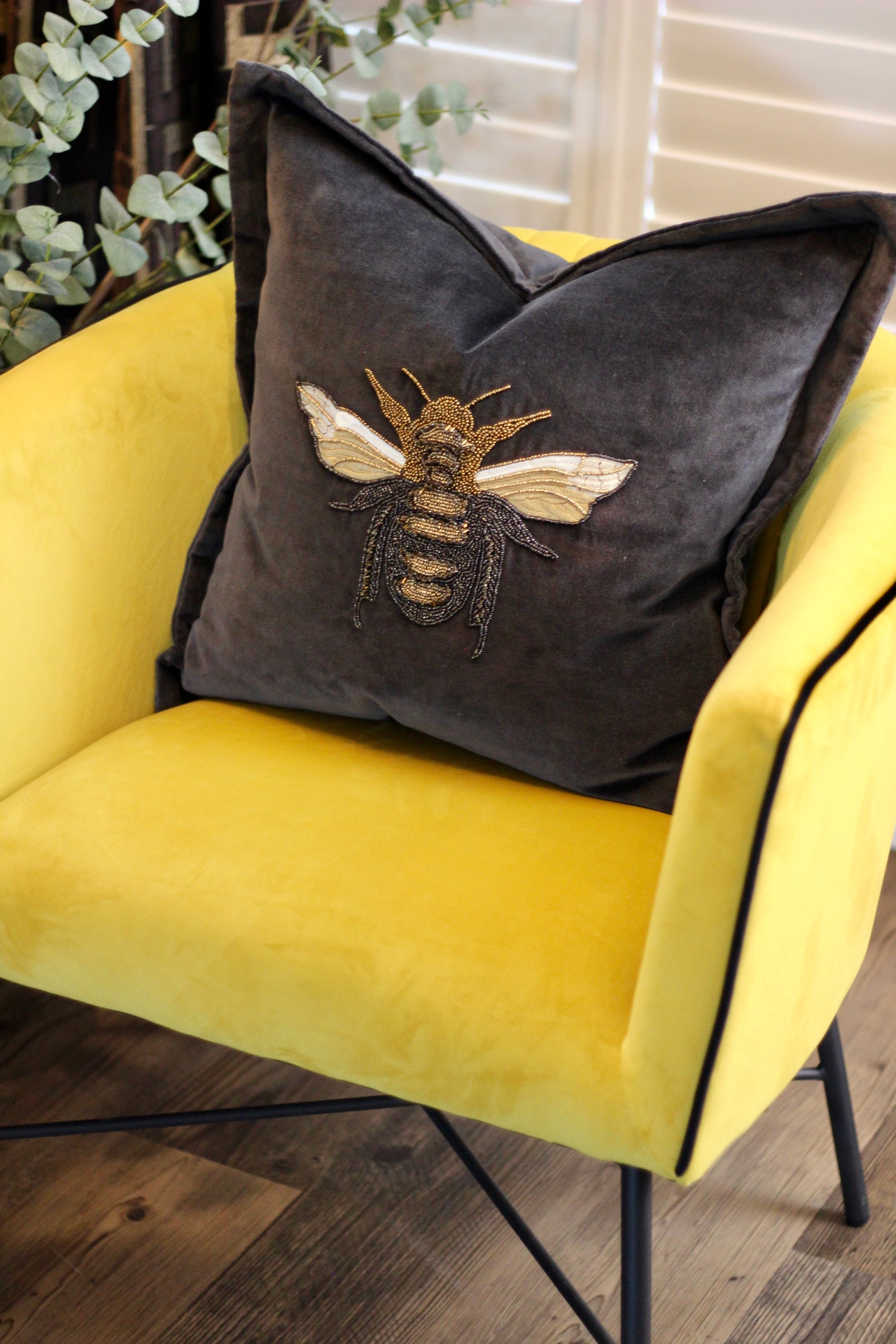 Luxe Bee Embellished Cushion - Black