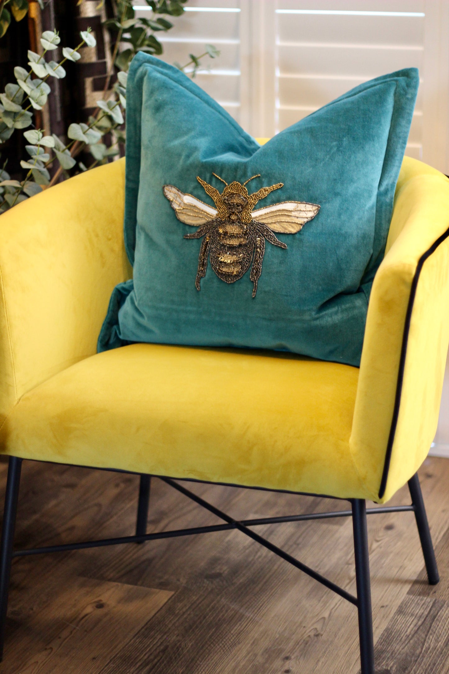 Luxe Bee Embellished Cushion - Teal