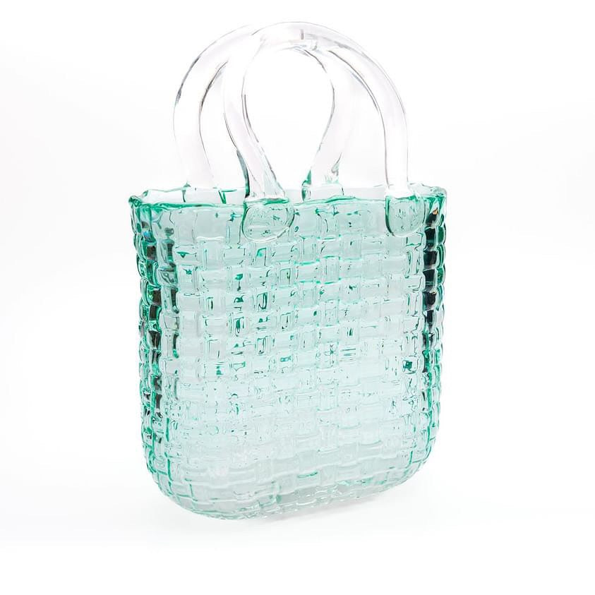 Glass Handbag Vase - Green