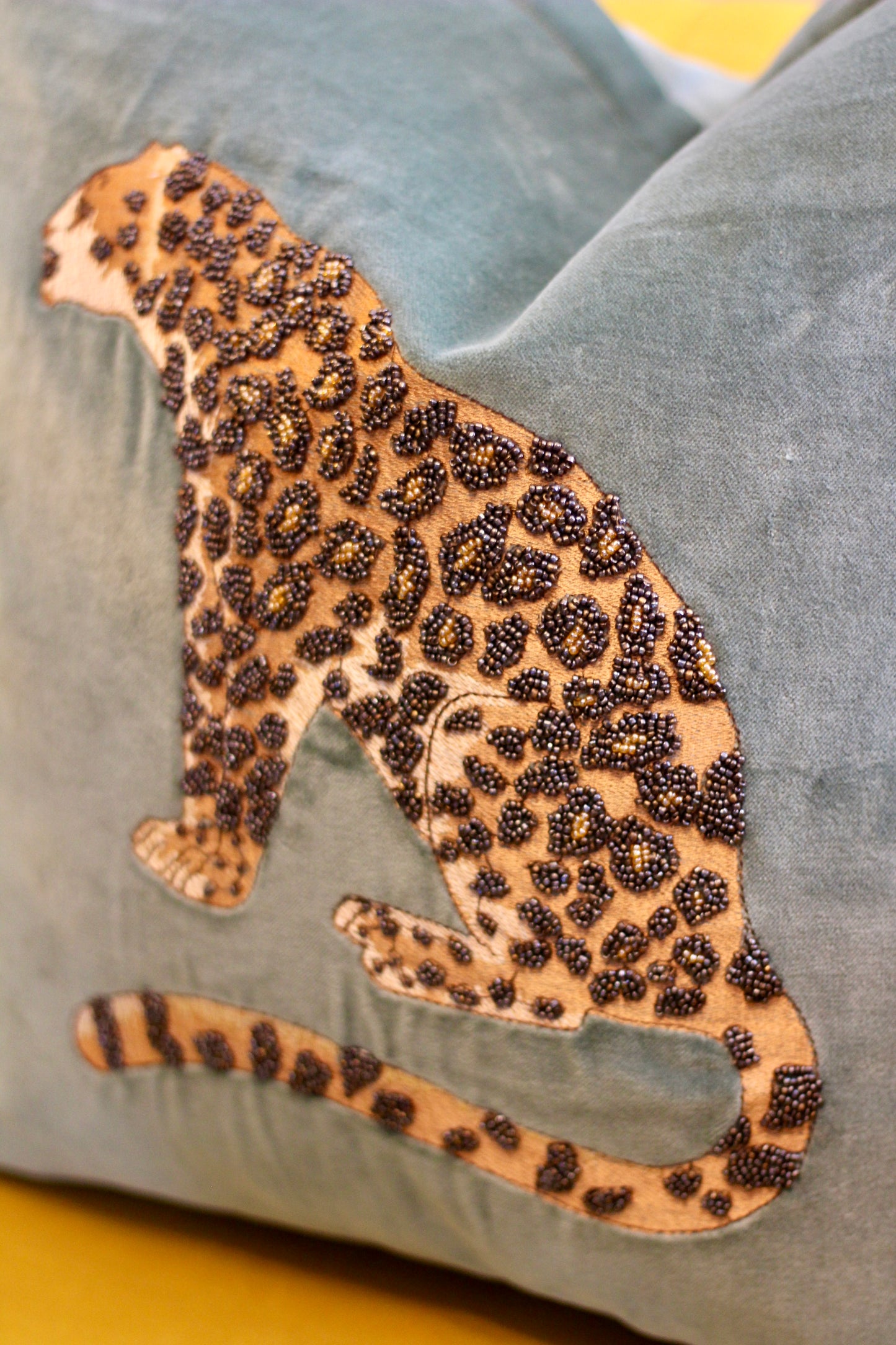 Luxe Leopard Embellished Cushion - Aqua