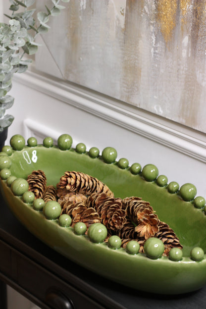 Green Oval Bowl With Bobbled Edge styled view – Leya Buster Interiors
