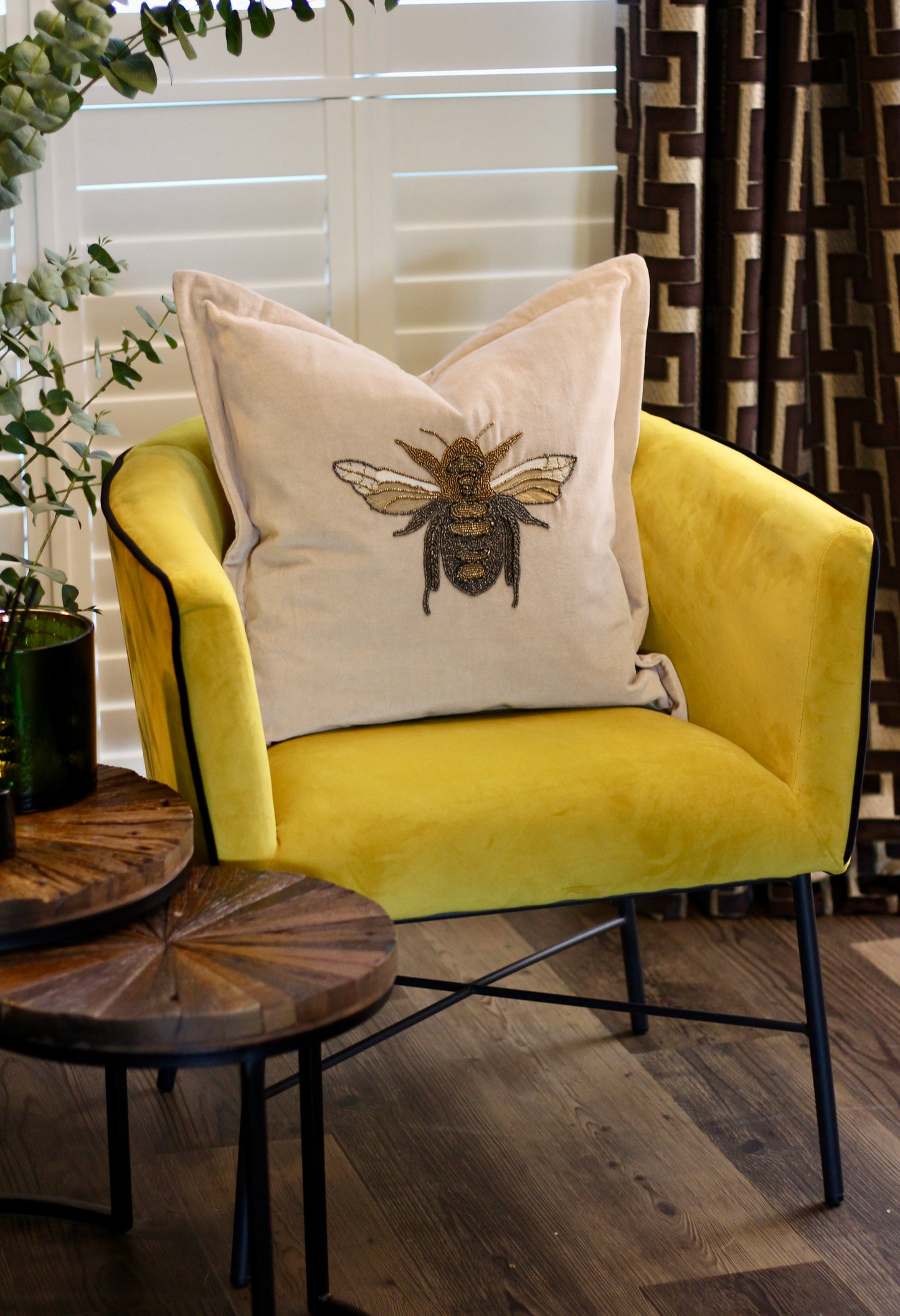 Luxe Bee Embellished Cushion - Quartz