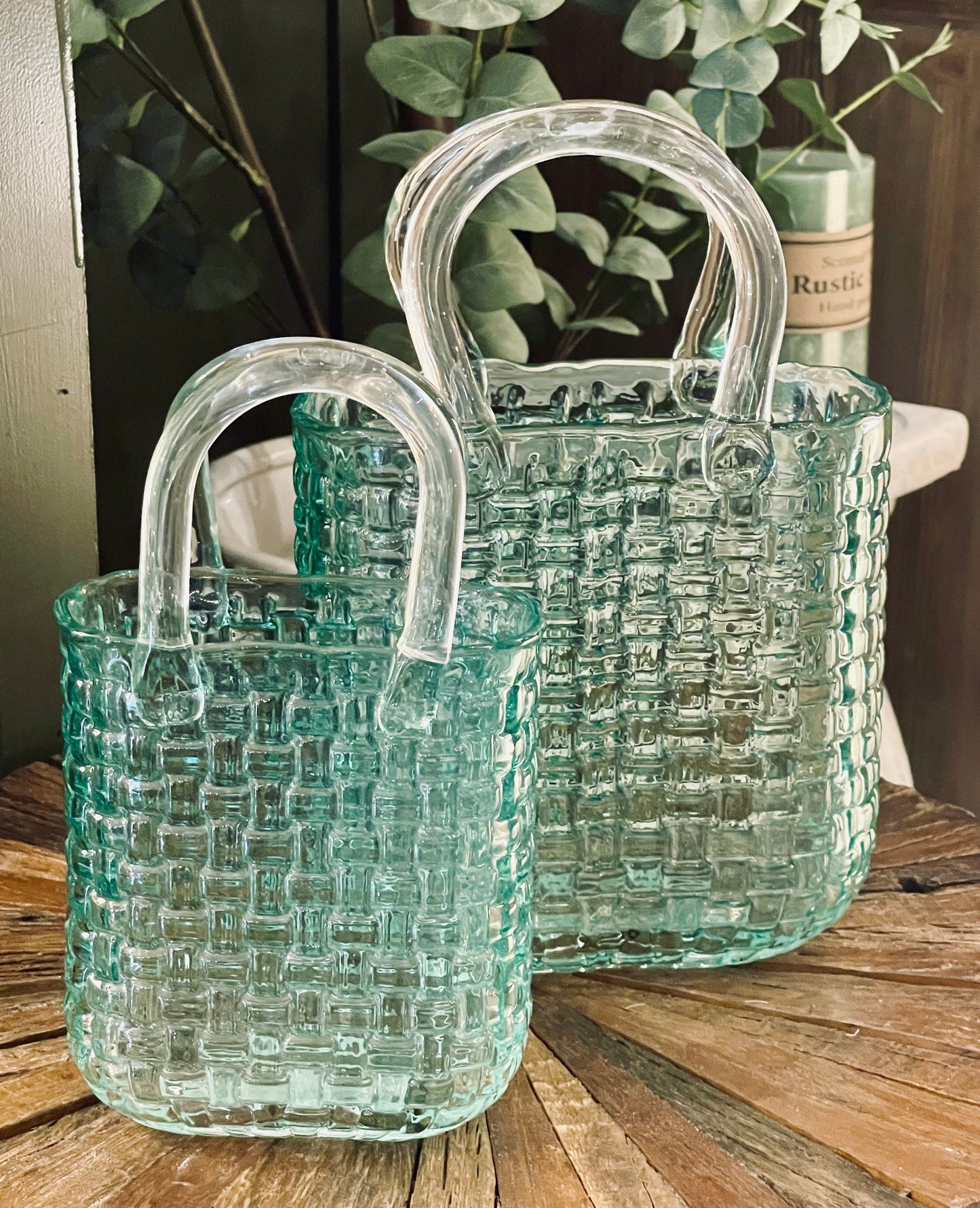 Glass Handbag Vase - Green