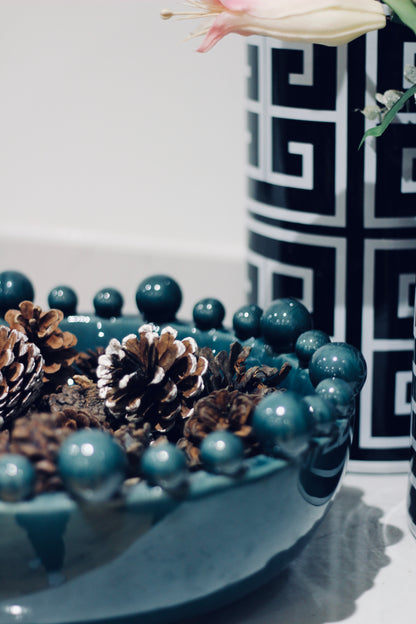 Teal Bowl With Bobbled Edge styled view – Leya Buster Interiors
