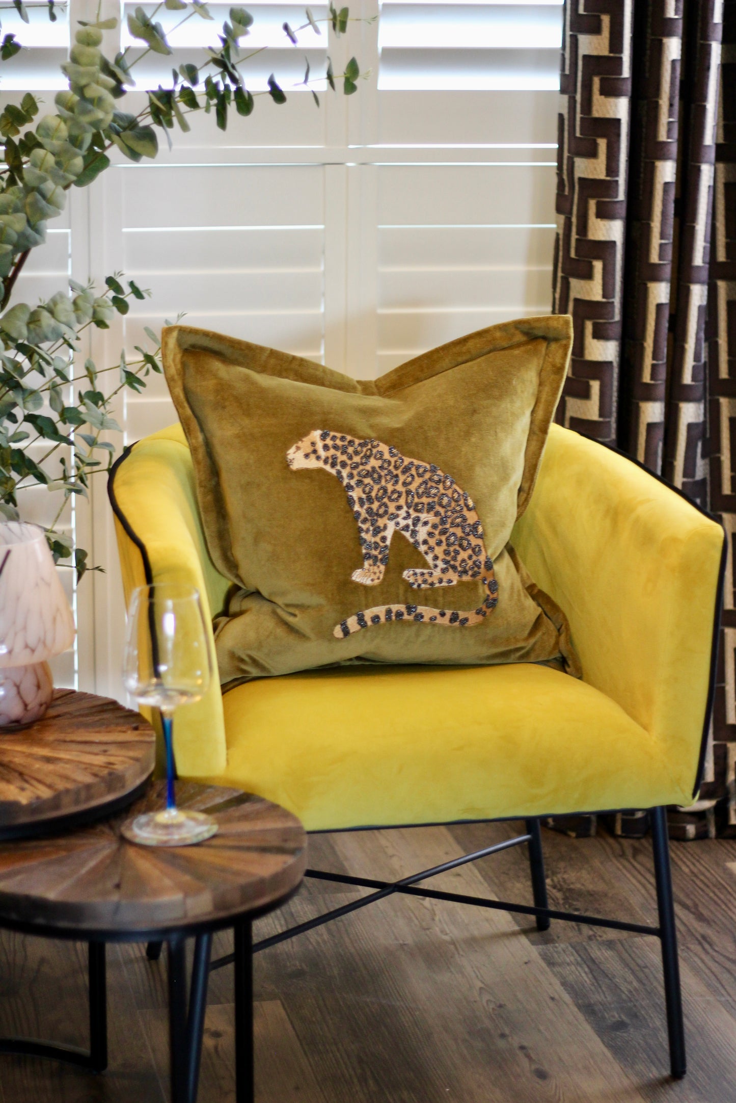 Luxe Leopard Embellished Cushion - Olive