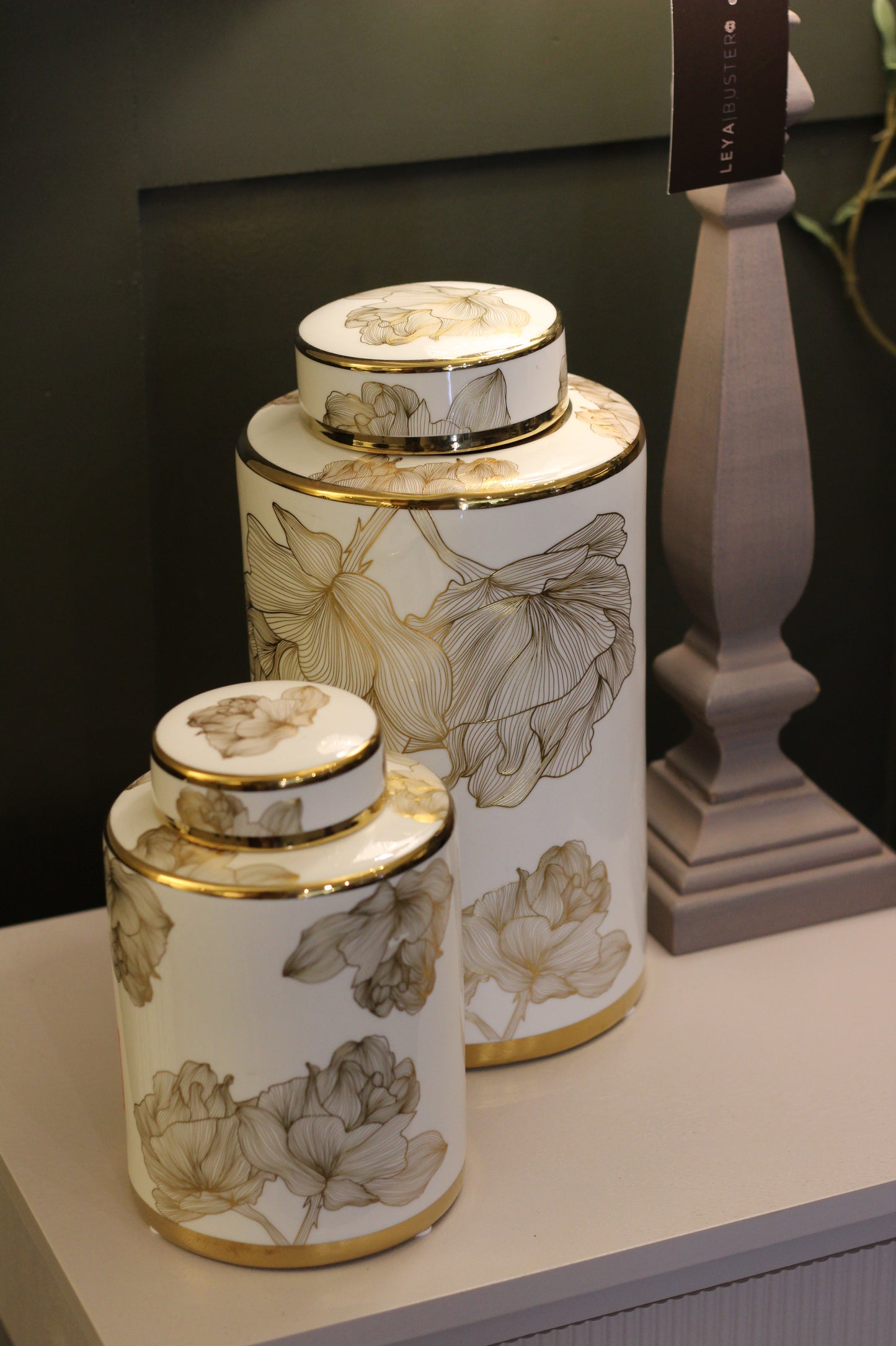 White & Gold Floral Lidded Jar