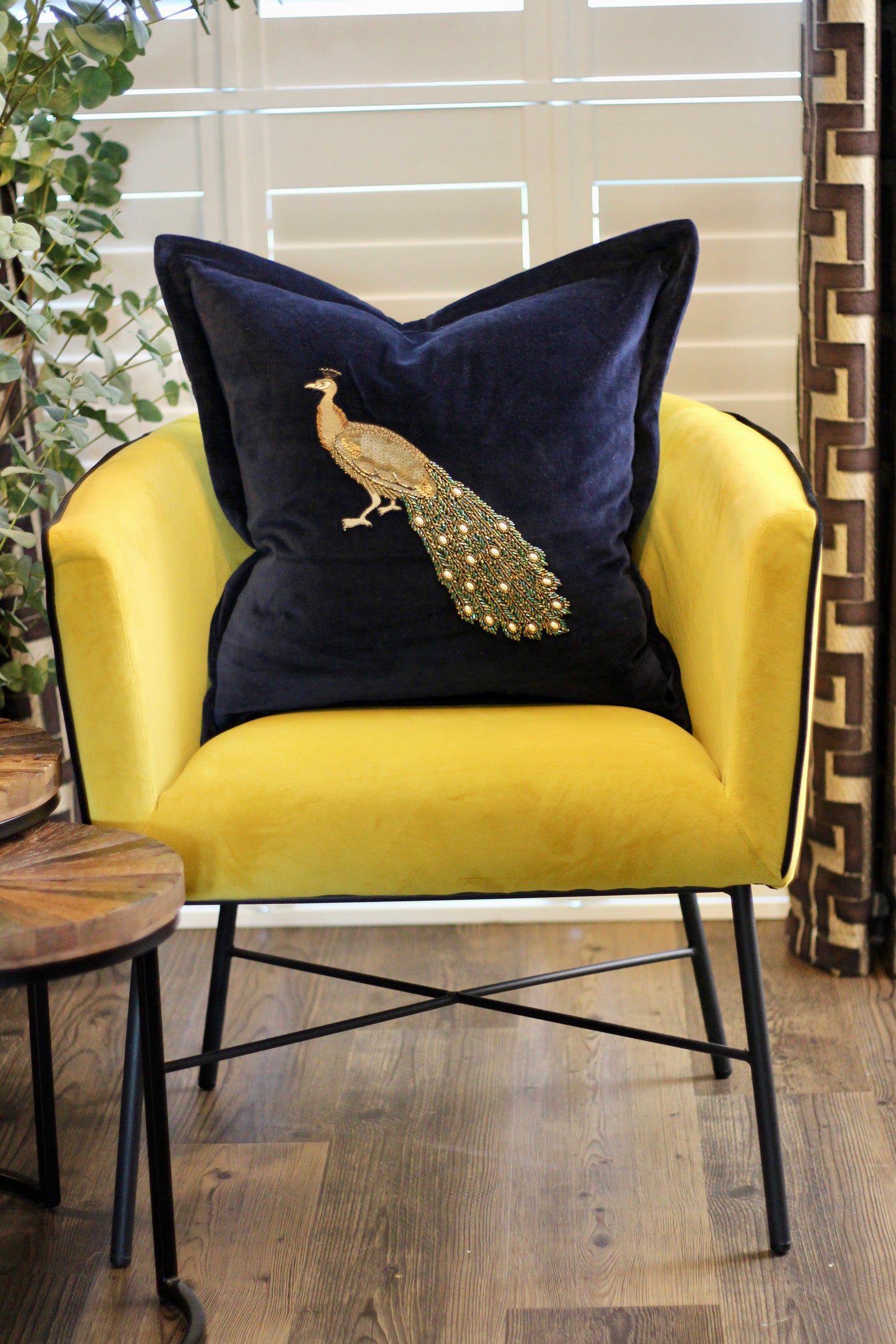 Luxe Peacock Embellished Cushion - Midnight