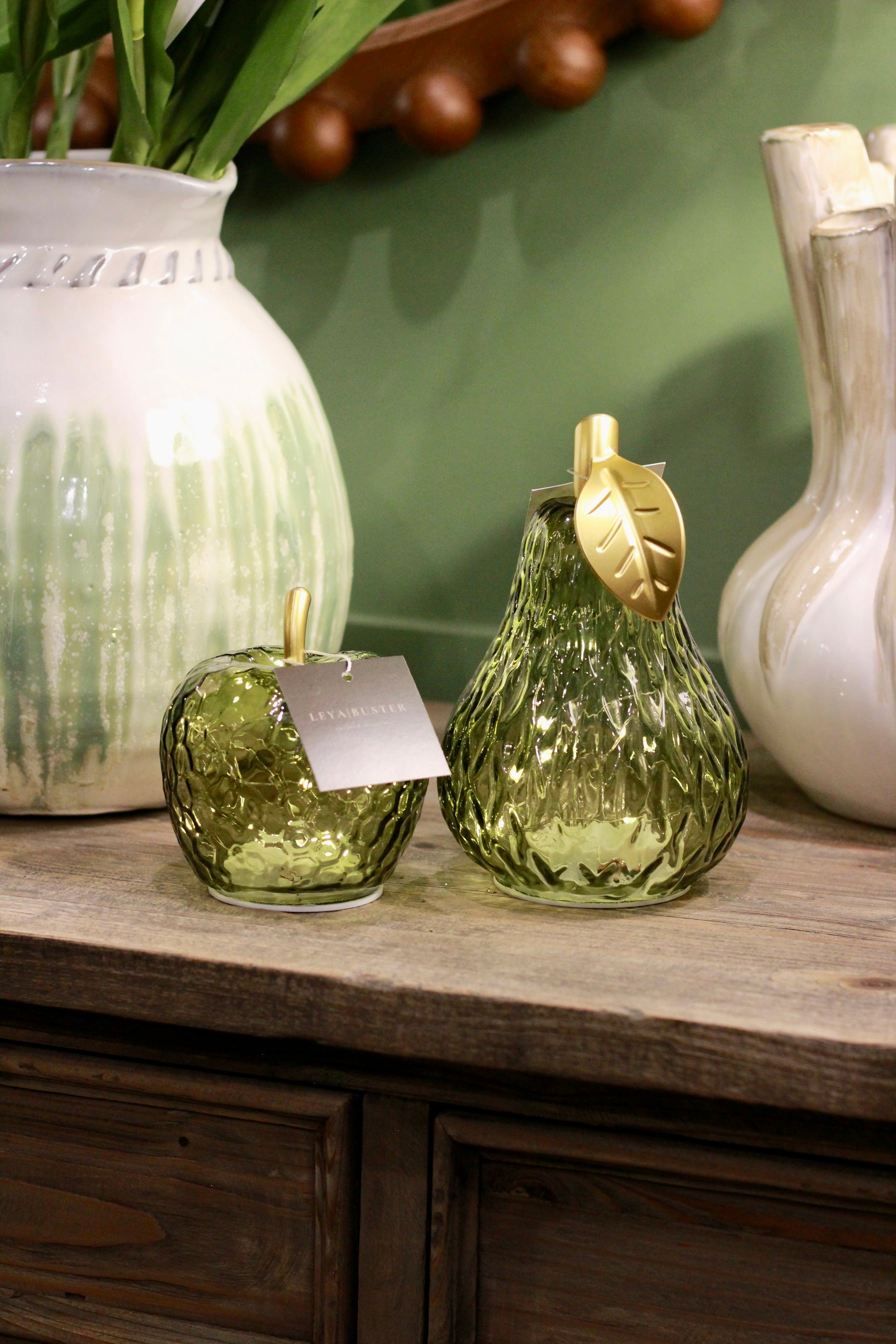 LED Glass Apple Decorative Light styled view – Leya Buster Interiors