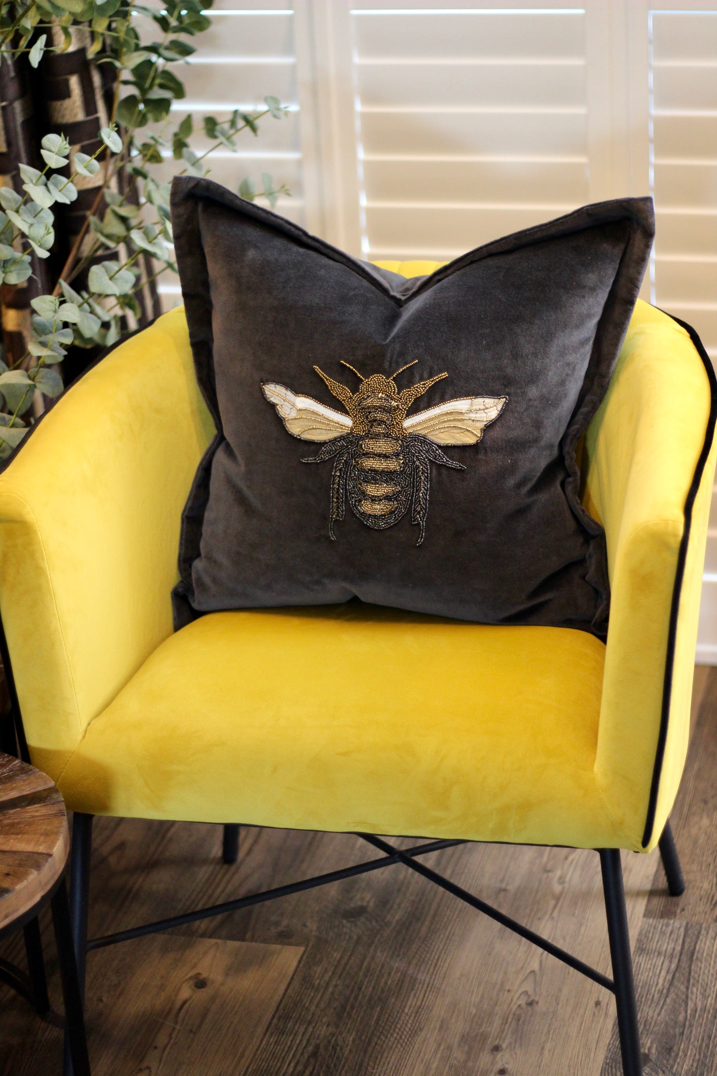 Luxe Bee Embellished Cushion - Black