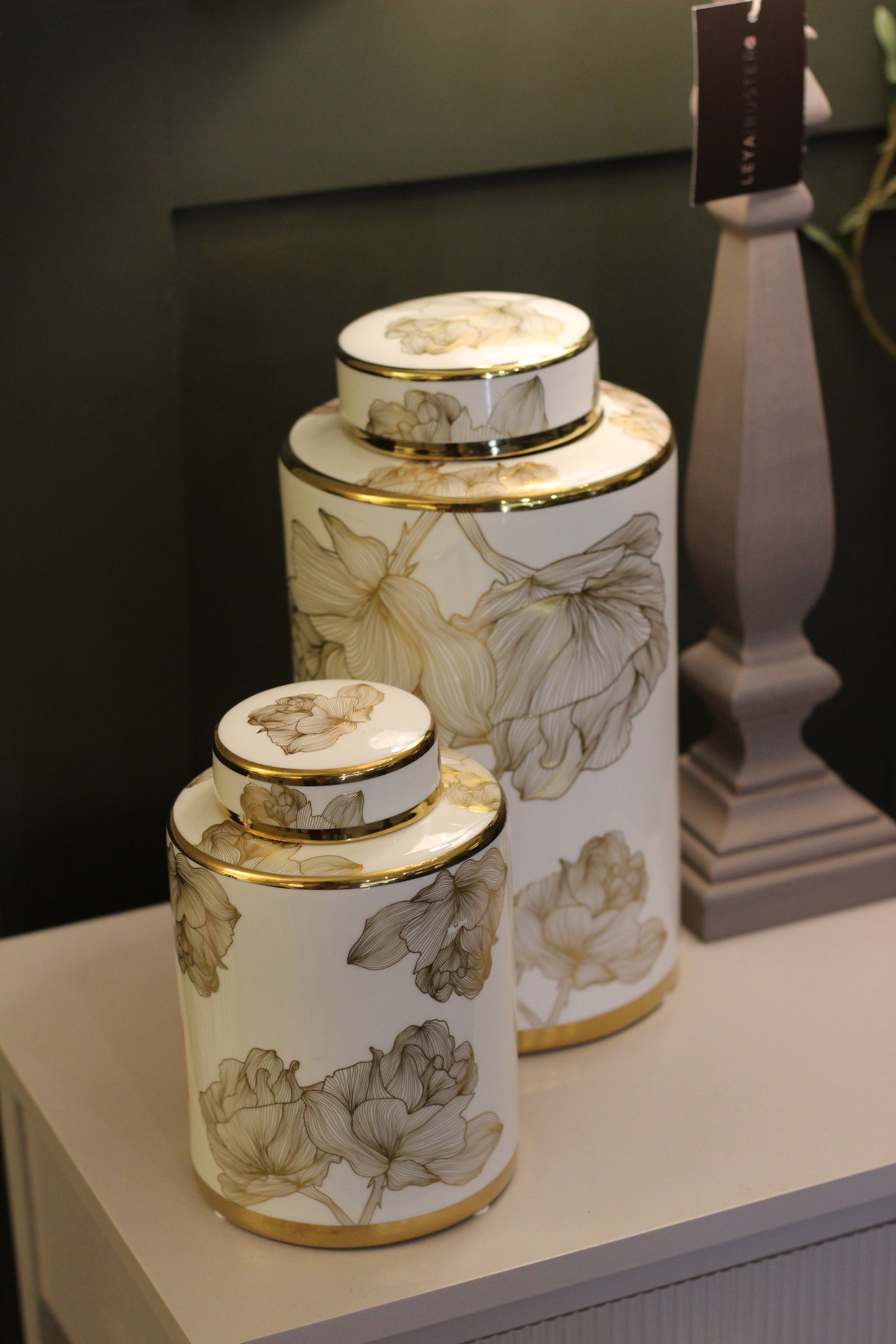 White & Gold Floral Lidded Jar