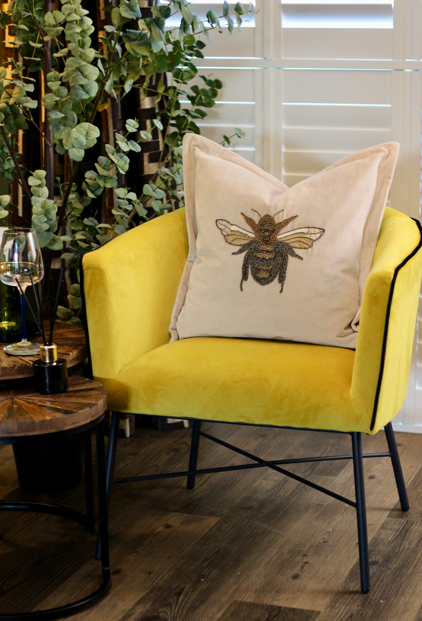 Luxe Bee Embellished Cushion - Quartz