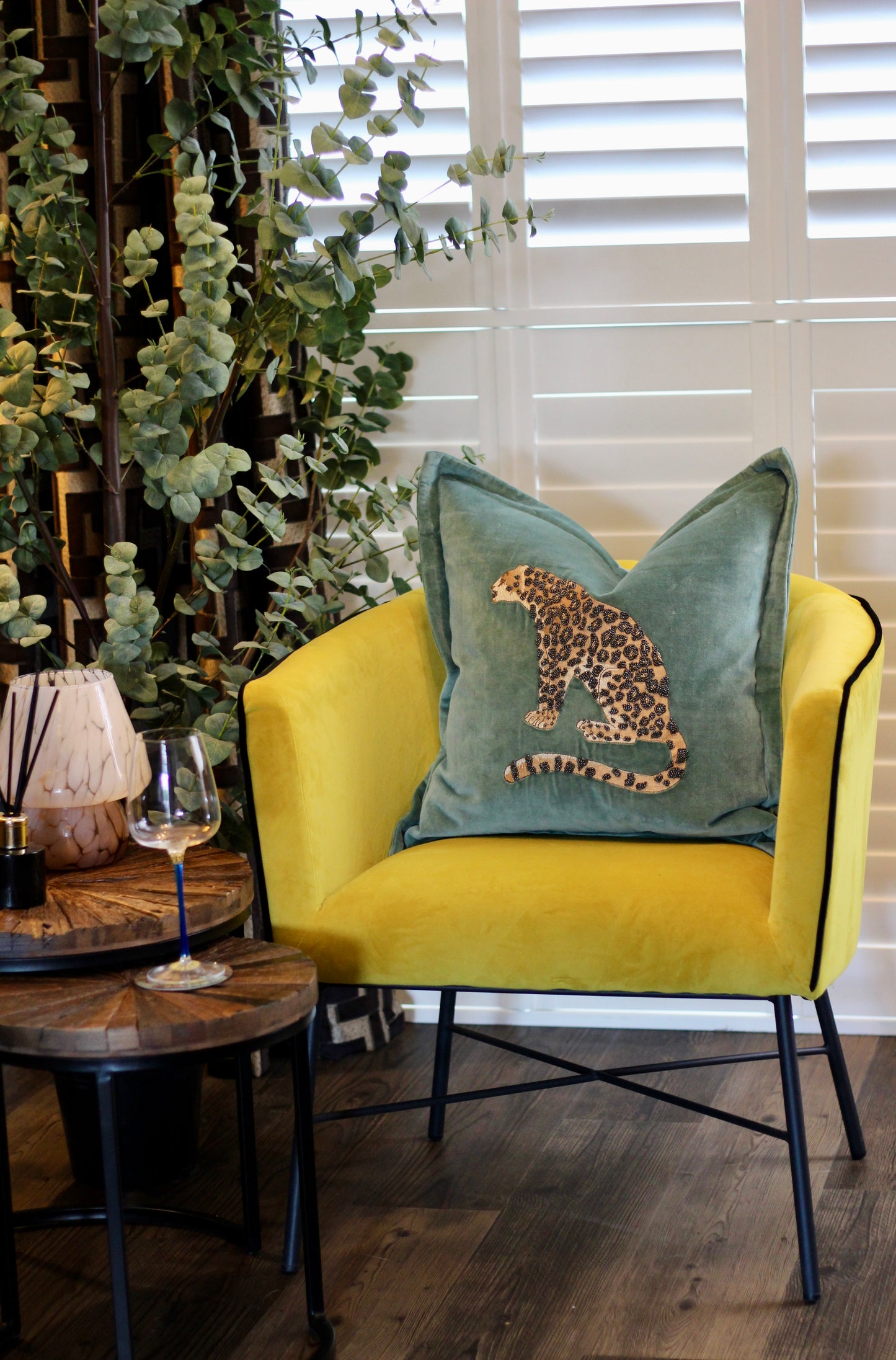 Luxe Leopard Embellished Cushion - Aqua