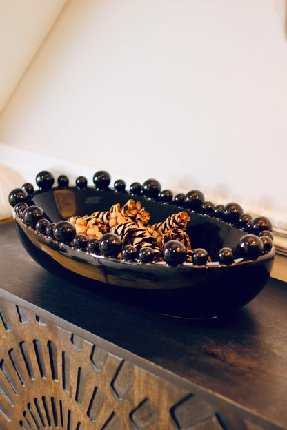 Black Oval Bowl With Bobbled Edge – decorative bowl at Leya Buster Interiors