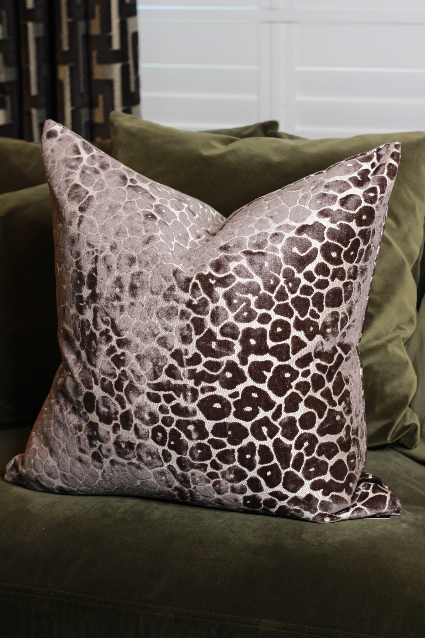 Mocha Velvet Cut Leopard Spot Cushion - Large