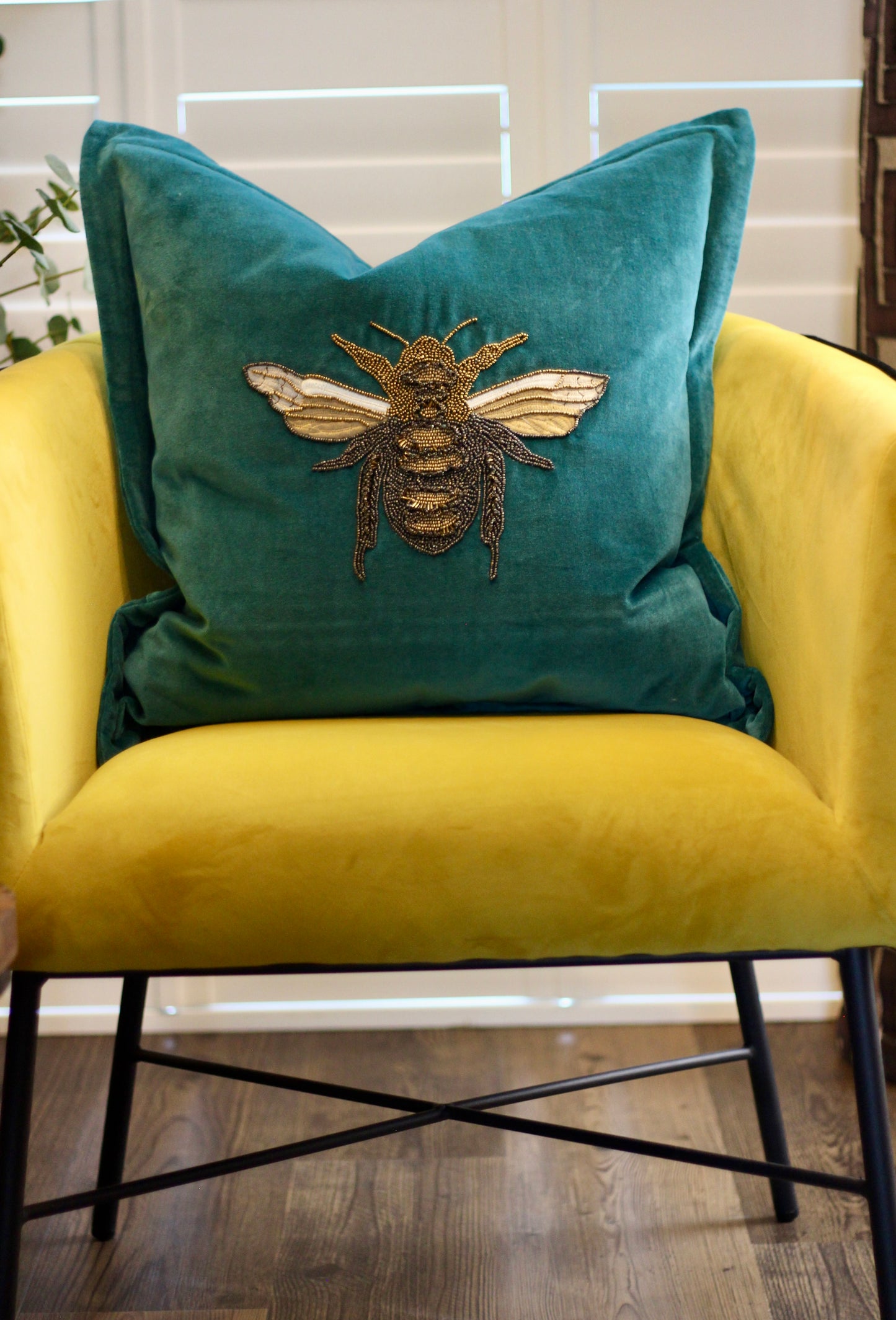 Luxe Bee Embellished Cushion - Teal