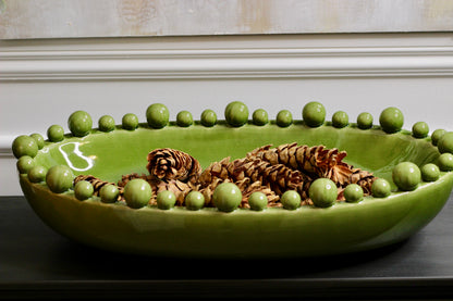 Green Oval Bowl With Bobbled Edge styled view – Leya Buster Interiors