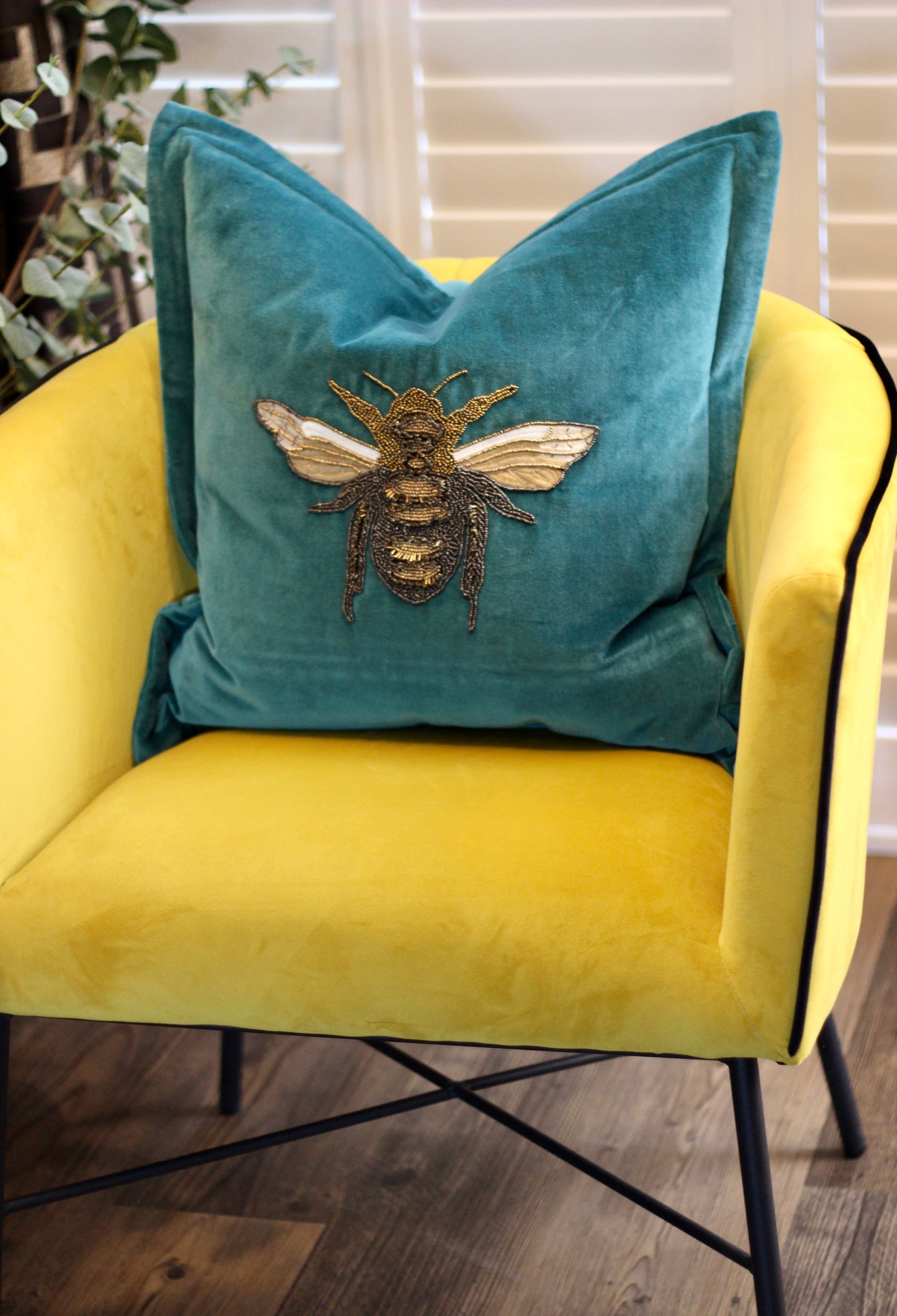 Luxe Bee Embellished Cushion - Teal