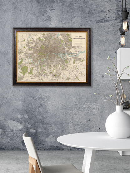 c.1905 County Map of London – framed wall art at Leya Buster Interiors