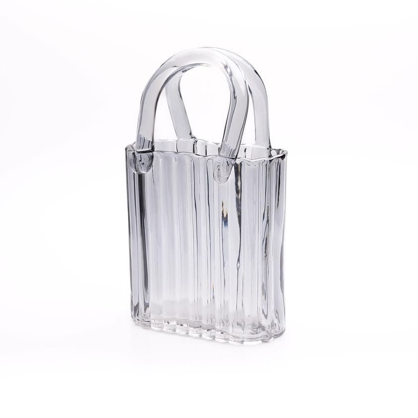 Glass Handbag Vase - Smoked Grey