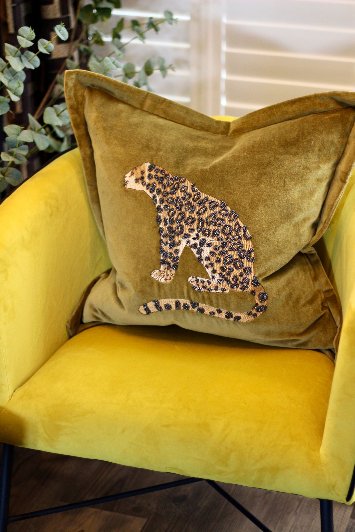 Luxe Leopard Embellished Cushion - Olive