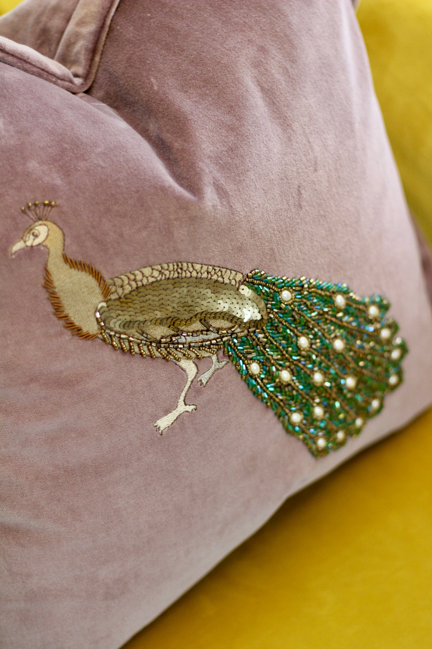 Luxe Peacock Embellished Cushion - Lavender