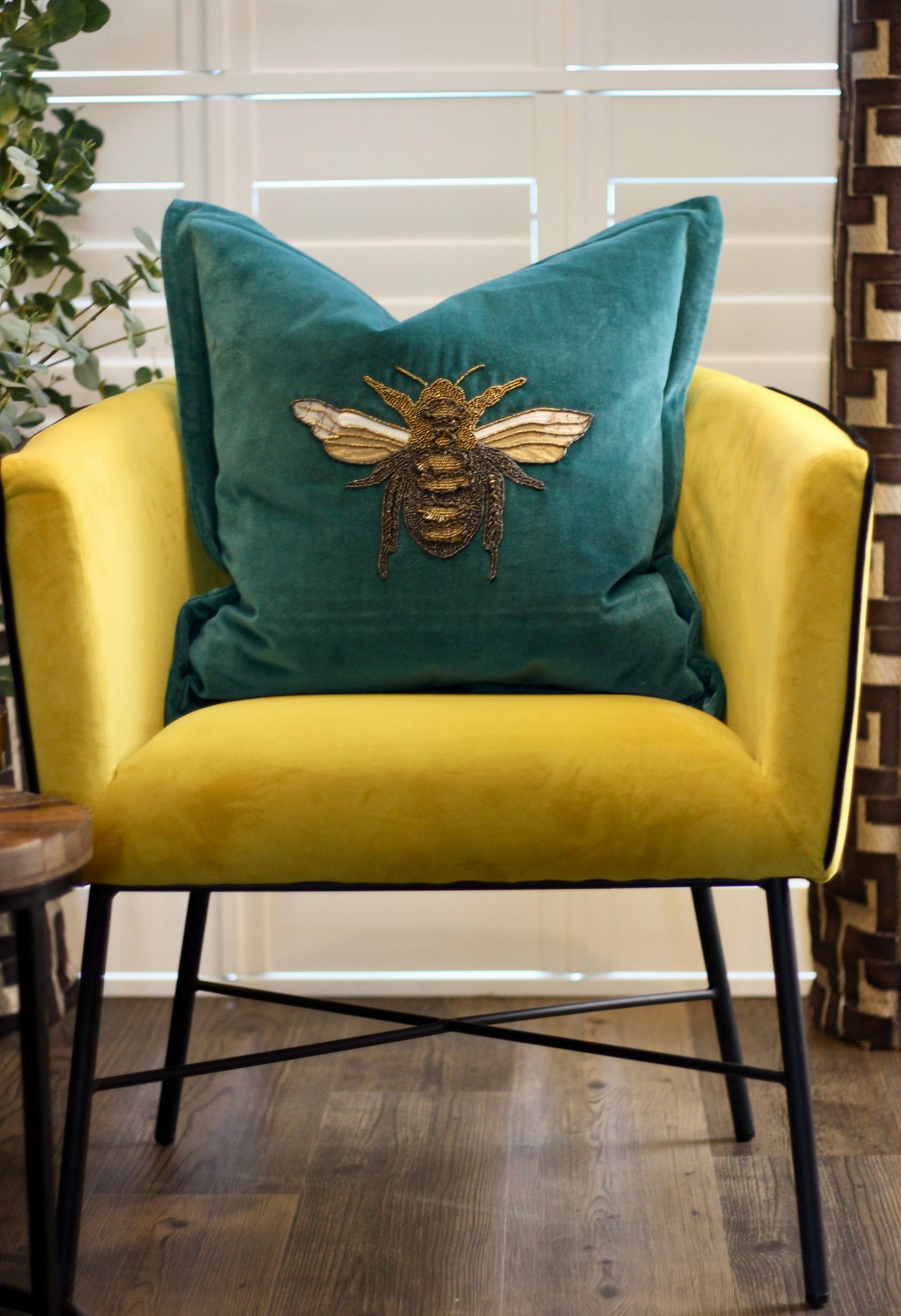 Luxe Bee Embellished Cushion - Teal