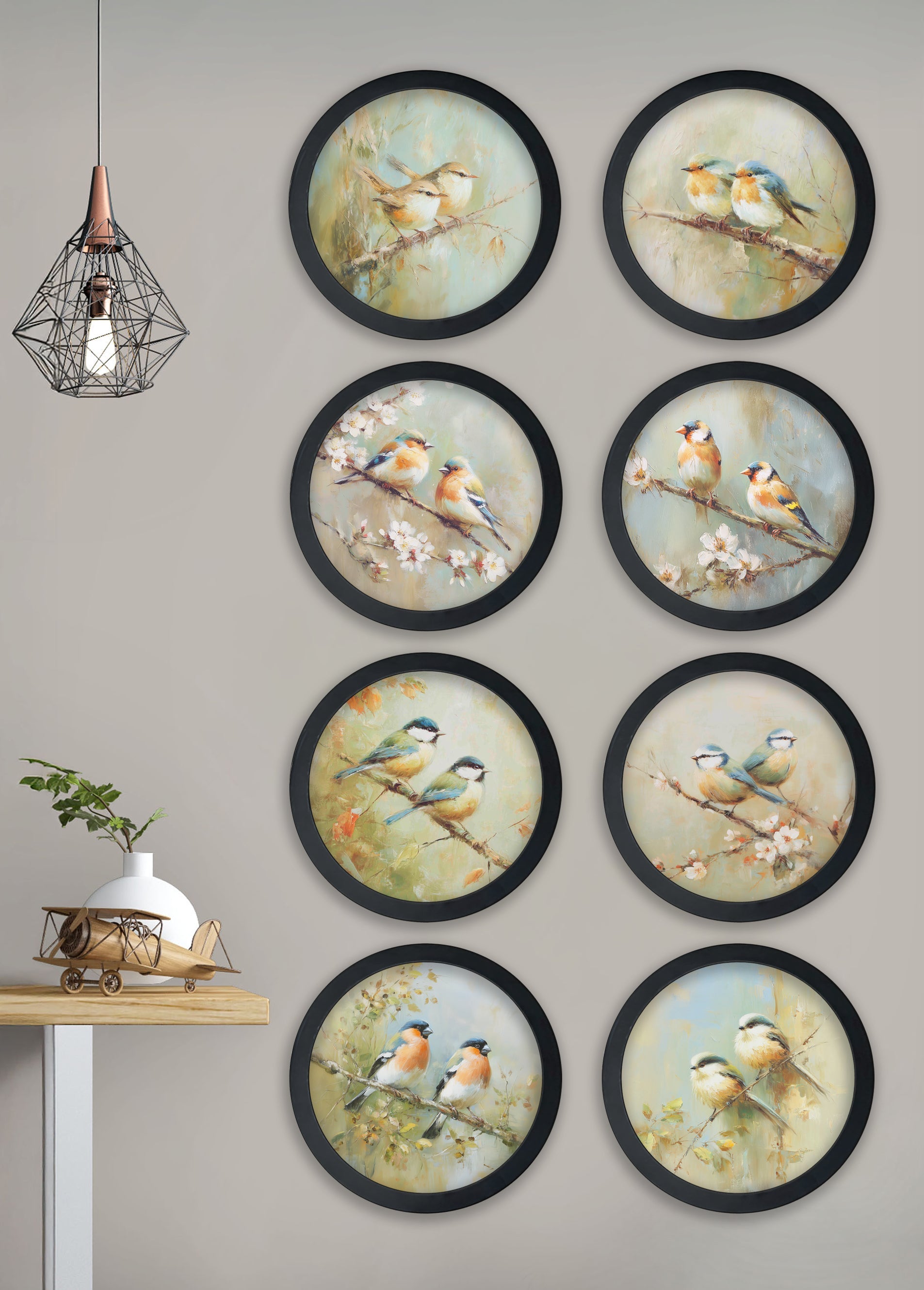 Garden Birds – 30cm Black Round Box Frame – framed wall art at Leya Buster Interiors