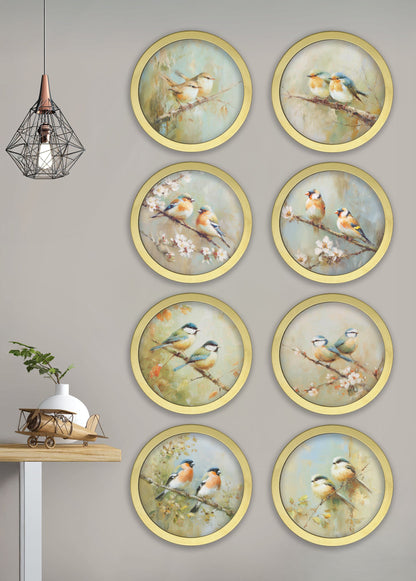 Garden Birds – 30cm Gold Round Box Frame – framed wall art at Leya Buster Interiors