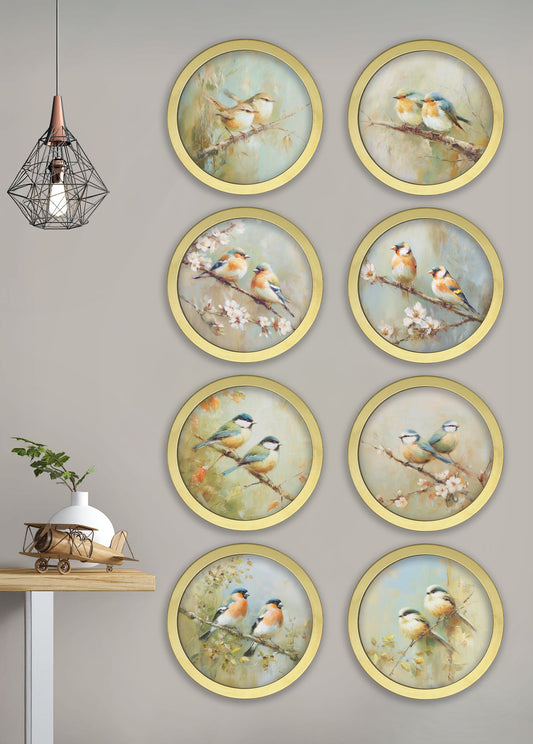 Garden Birds - 30cm Gold Round Box Frame